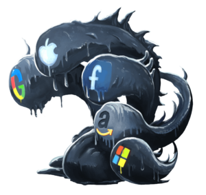 Datavöre, il mostro GAFAM – Illustrazione CC-By David Revoy: https://www.peppercarrot.com/fr/files/framasoft.html